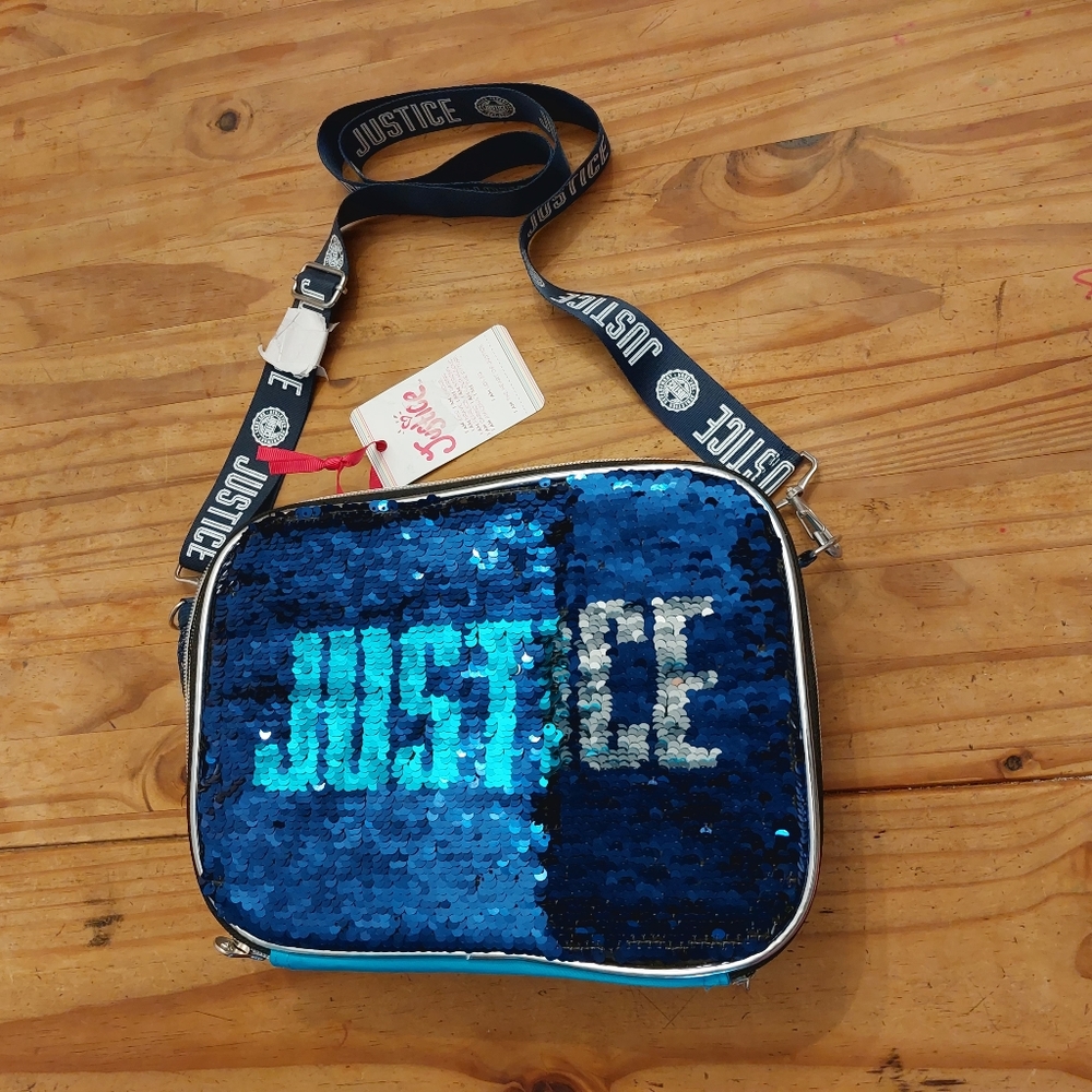 SOLD!!!  NWT Justice flip sequence lunchbox,blue and aqua. Insulated.